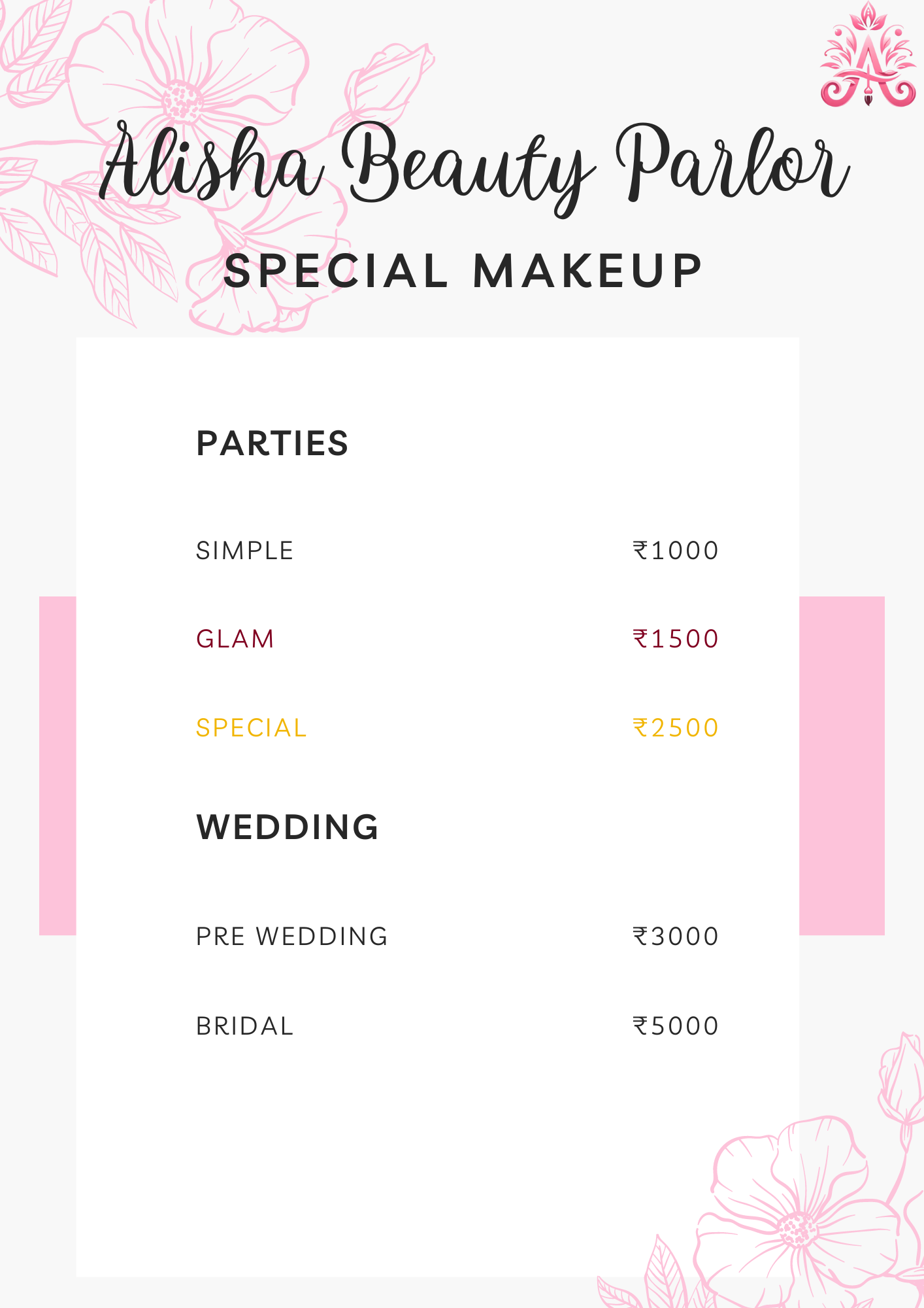 Bridal Menu Card